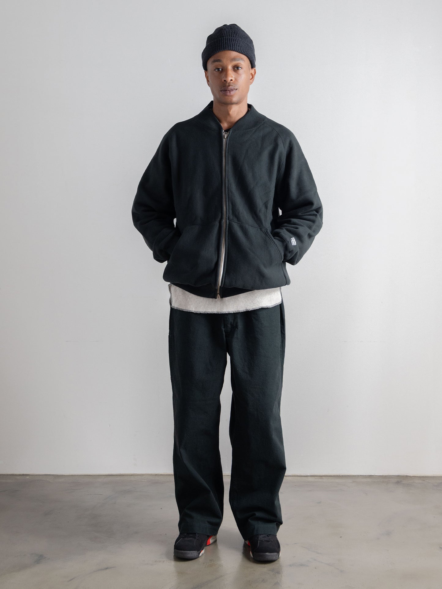 Zip Rib Neck Sweat
