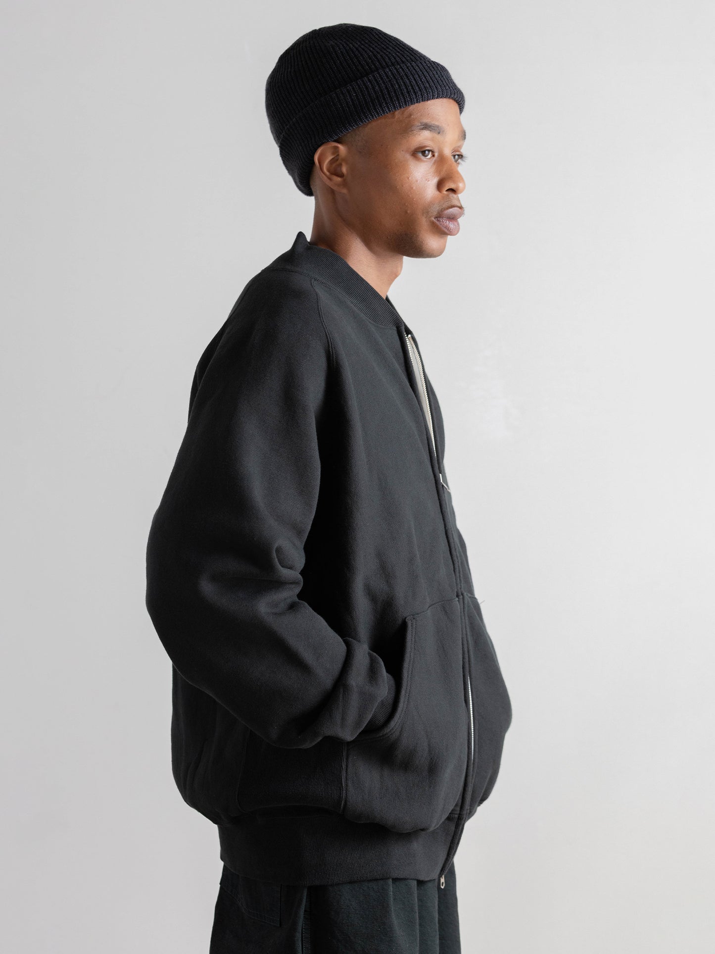 Zip Rib Neck Sweat