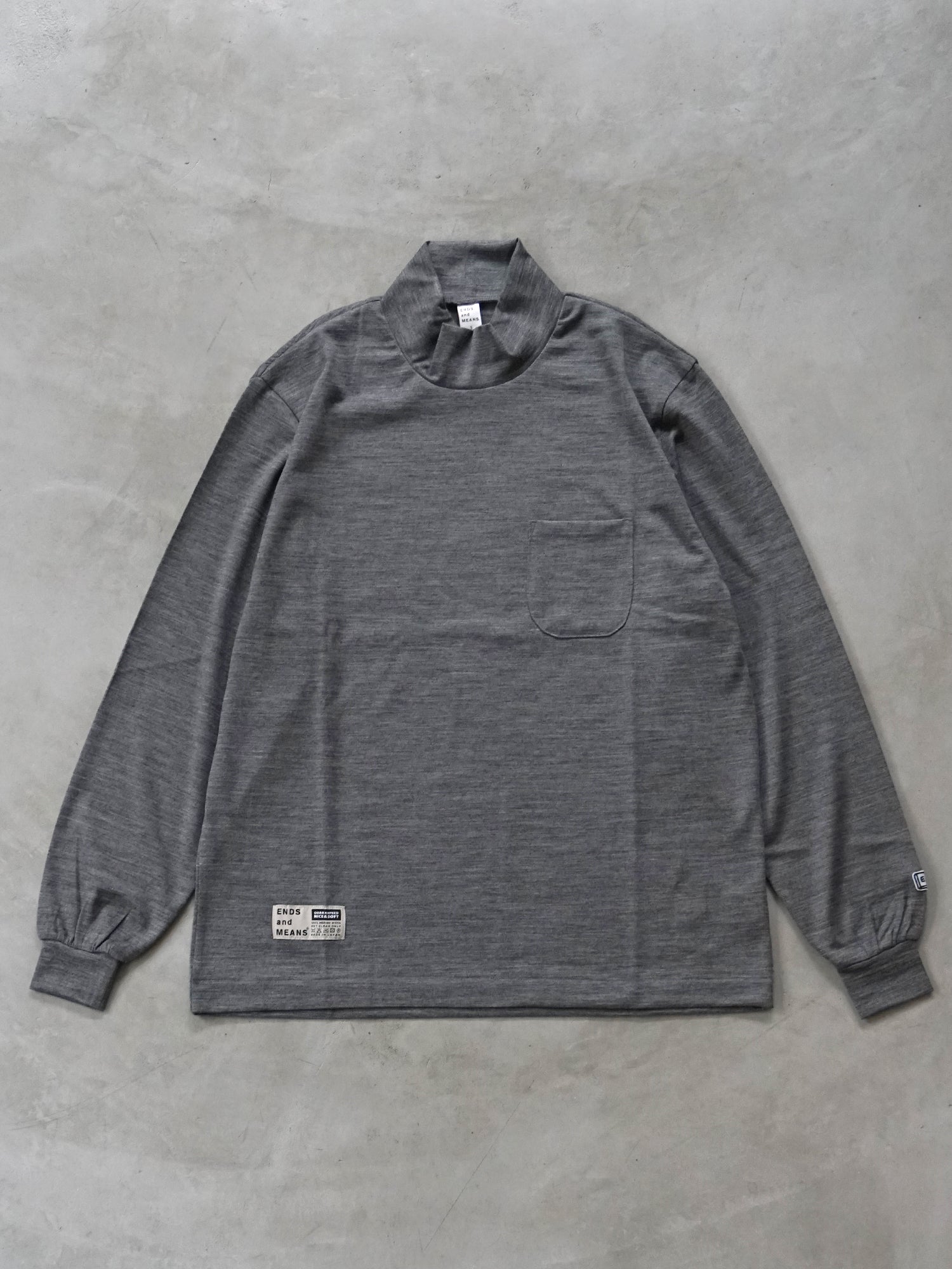 ENDS and MEANS Merino Wool Pocket L/S Mock Neck Tee