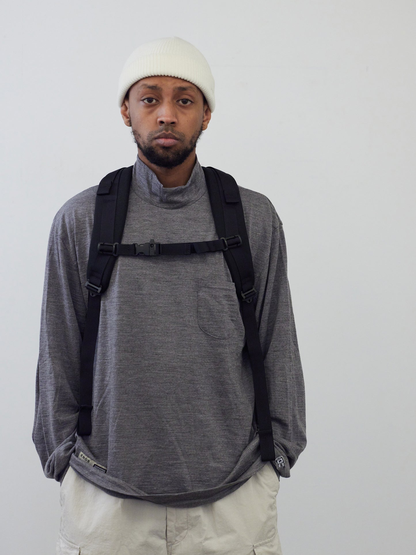 Merino Wool Pocket L/S Mock Neck Tee