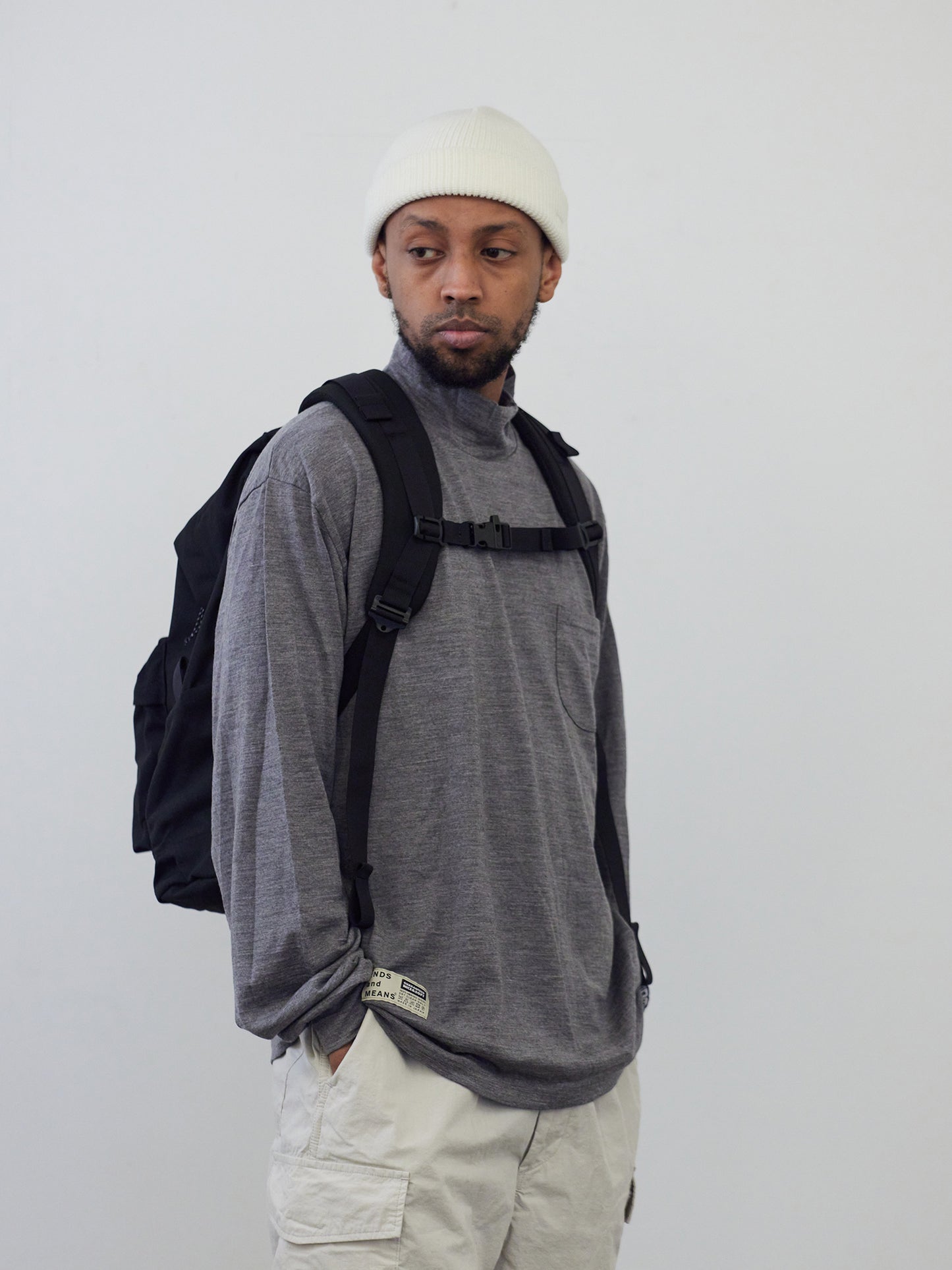 Merino Wool Pocket L/S Mock Neck Tee