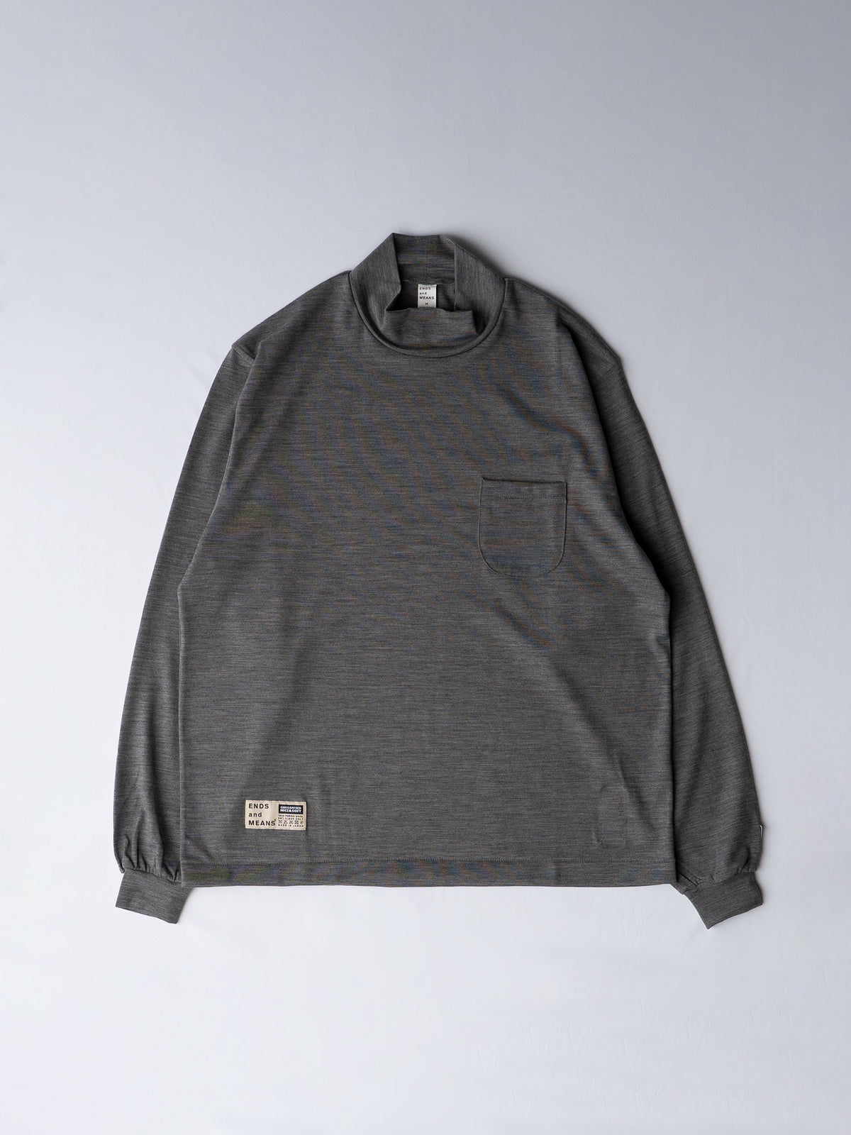 Merino Wool Pocket Long-Sleeve Mock Neck Tee