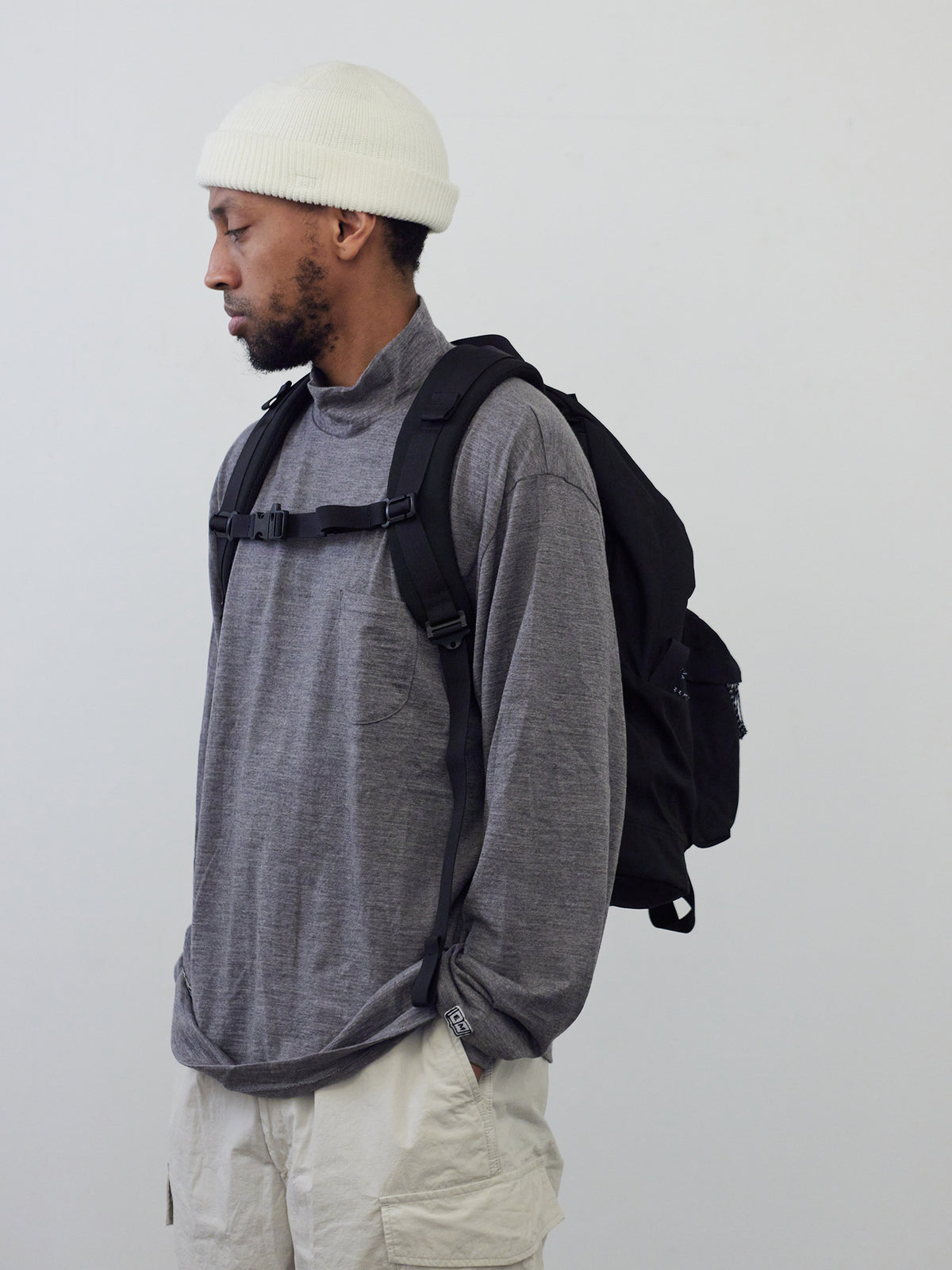 Merino Wool Pocket Long-Sleeve Mock Neck Tee